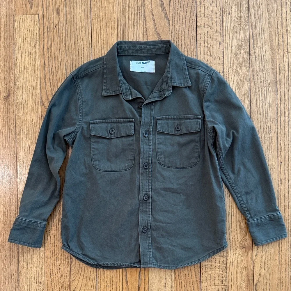 Old Navy Olive Green Button Down Shirt XS 100% Cotton EUC
